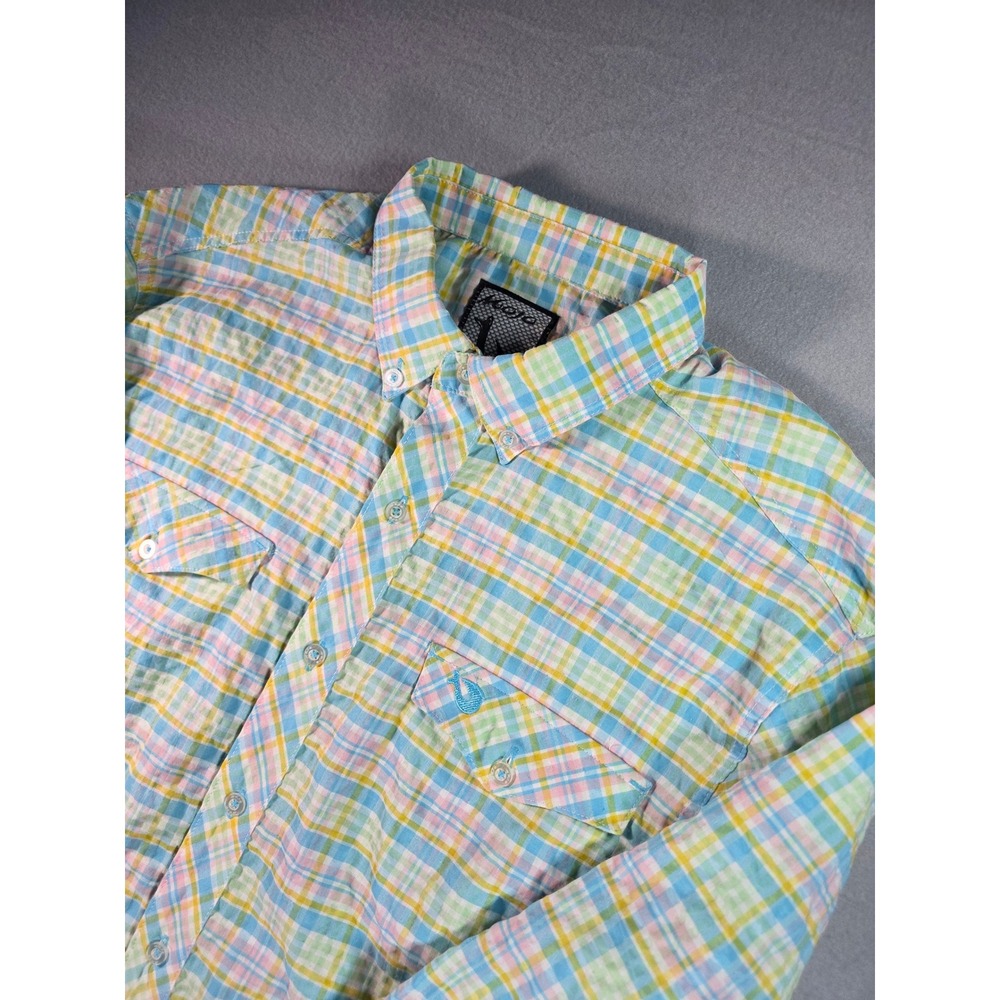 Mojo Sportswear Mens Large Plaid Button Down Shirt Pastel Western Yoke Fishing